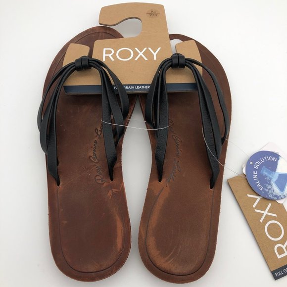 Roxy Leanne Black Leather Sandals 9
